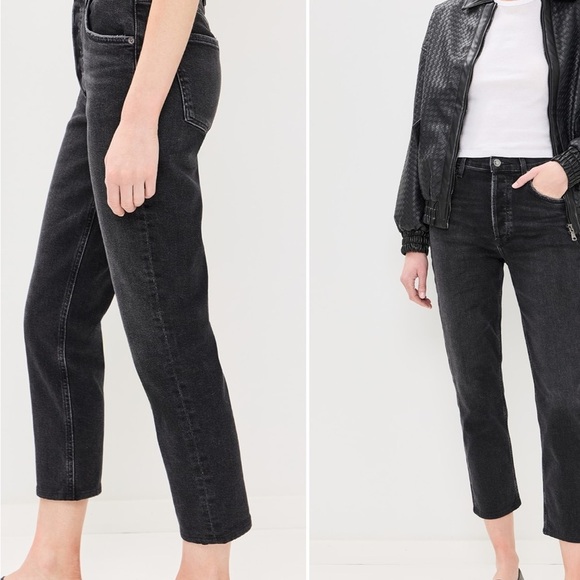 Agolde Riley High Rise Straight Crop Jeans Panoramic Black Wash Denim - Picture 1 of 14